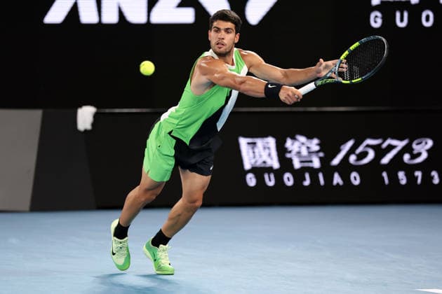Carlos Alcaraz during his quarter-final match Australian Open tennis tournament, Day Ten, Melbourne Park, Australia - 27 Jan 2026Melbourne Melbourne Park Victoria (VIC) Australia  Copyright: xEllaxLing Shutterstockx 16403664bs