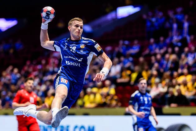 260127 Ellidi Vidarsson of Iceland during the EHF European Handball Championship main round match between Switzerland and Iceland on January 27, 2026 in Malmö Photo Petter Arvidson BILDBYRAN kod PA PA1140 handball handball handballs em 2026 schweiz island ehf european handball championship switzerland iceland bbeng  Copyright: PETTERxARVIDSON BB260127PA003