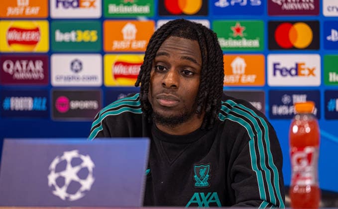 Football - UEFA Champions League - League Phase - Liverpool FC v QarabaÄü FK - MD-1 LIVERPOOL, ENGLAND - Tuesday, January 27, 2026: Liverpool s Jeremie Frimpong during a press conference, PK, Pressekonferenz at Anfield ahead of the UEFA Champions League game between Liverpool FC and QarabaÄü FK. (Photo by David Rawcliffe Propaganda) LIVERPOOL Anfield MERSEYSIDE ENGLAND  Copyright: xDavidxRawcliffex P2026-01-27-Liverpool_ Qarabag_MD-1-65