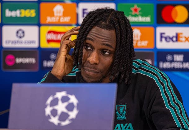 Football - UEFA Champions League - League Phase - Liverpool FC v QarabaÄü FK - MD-1 LIVERPOOL, ENGLAND - Tuesday, January 27, 2026: Liverpool s Jeremie Frimpong during a press conference, PK, Pressekonferenz at Anfield ahead of the UEFA Champions League game between Liverpool FC and QarabaÄü FK. (Photo by David Rawcliffe Propaganda) LIVERPOOL Anfield MERSEYSIDE ENGLAND  Copyright: xDavidxRawcliffex P2026-01-27-Liverpool_ Qarabag_MD-1-67