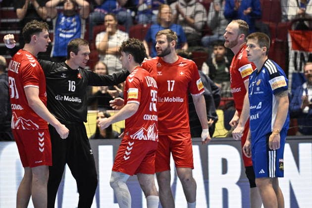 MALMÖ, SWEDEN 20260127 Swiss players celebrate after the 2026 EHF European Men s Handball Championship the EHF Euro 2026 main round match between Switzerland and Iceland at Malmö Arena, in Malmö, Sweden, on January 27, 2026 MALMÖ SWEDEN x50090x  Copyright: xJohanxNilsson TTx EHF EURO 2026 SWITZERLAND-ICELAND