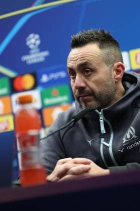 Marseille s head coach Roberto De Zerbi pictured during a press conference, PK, Pressekonferenz of French soccer team Olympique de Marseille, on Tuesday 27 January 2026 in Brugge. The team is preparing for tomorrow s game against Belgian Club Brugge KV, on day eight of the League phase of the UEFA Champions League tournament. KURTxDESPLENTER  x159065005x
