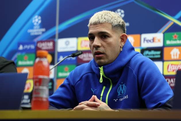 Marseille s Facundo Medina pictured during a press conference, PK, Pressekonferenz of French soccer team Olympique de Marseille, on Tuesday 27 January 2026 in Brugge. The team is preparing for tomorrow s game against Belgian Club Brugge KV, on day eight of the League phase of the UEFA Champions League tournament. KURTxDESPLENTER  x159065650x