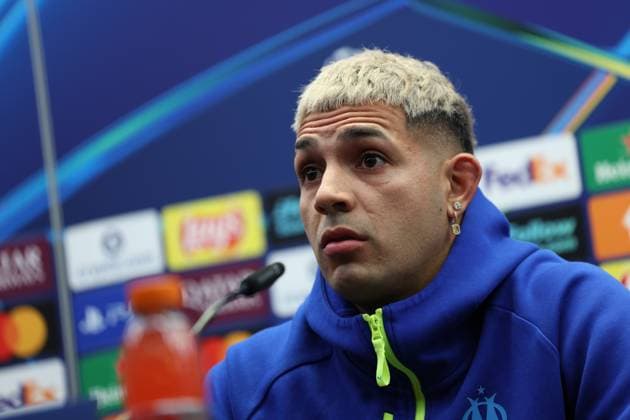 Marseille s Facundo Medina pictured during a press conference, PK, Pressekonferenz of French soccer team Olympique de Marseille, on Tuesday 27 January 2026 in Brugge. The team is preparing for tomorrow s game against Belgian Club Brugge KV, on day eight of the League phase of the UEFA Champions League tournament. KURTxDESPLENTER  x159065667x