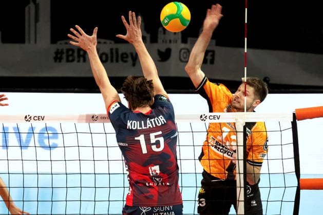 DEU, Champions League, BR Volleys vs VK Lvi Prague, 27 01 2026, Max Schmeling Halle, Berlin, DEU, Champions League, BR Volleys vs VK Lvi Prague, in the picture Ruben Schott BR Volleys 13 , David Kollator Lvi Prague 15 nordphotoxGmbHx xEngler nph00076