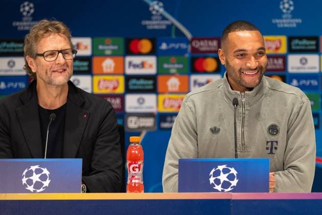Press spokesman Dieter Nickles FC Bayern Muenchen and Jonathan Tah 4 FC Bayern Muenchen at the press conference before the match PSV Eindhoven vs FC Bayern Muenchen, Soccer, Champions League, Matchday 8, 27 01 2026 Copyright: xkolbert-press MarkusxVerwimpx