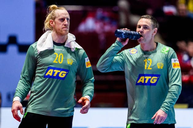 260127 Goalkeeper Mikael Appelgren and goalkeeper Andreas Palicka of Sweden during the EHF European Handball Championship main round match between Sweden and Hungary on January 27, 2026 in Malmö Photo Petter Arvidson BILDBYRAN kod PA PA1142 handball handball handball handballs em 2026 sverige sweden hungary ehf european handball championship ungern bbeng  Copyright: PETTERxARVIDSON BB260127PA168