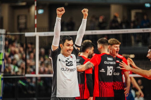 Volleyball Men CEV Champions League 2026 SVG Lüneburg vs Asseco Resovia Rzeszow 27 01 2026 Erik Shoji 22 Asseco Resovia Rzeszow cheers