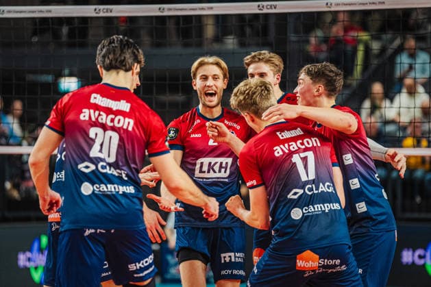 Volleyball Men CEV Champions League 2026 SVG Lüneburg vs Asseco Resovia Rzeszow 27 01 2026 The SVG Lüneburg team celebrates