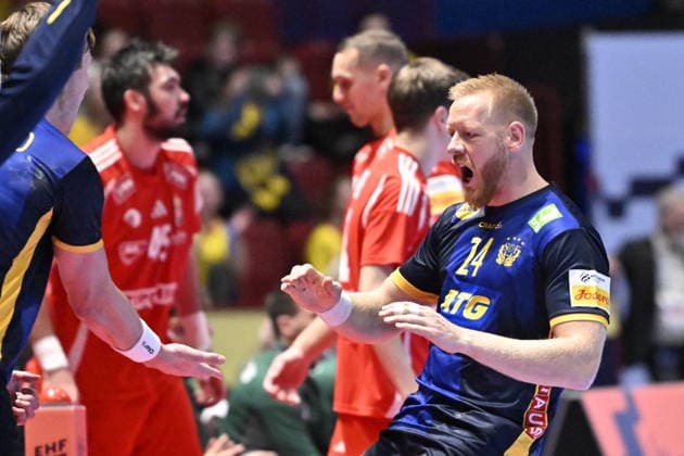 MALMÖ, SWEDEN 20260127 Swedens Jim Gottfridsson cheers after scoring a goal during the European Handball Championship middle round match between Sweden and Hungary in Malmö Arena, Malmö, Sweden, January 25, 2026 MALMÖ SWEDEN x50090x  Copyright: xJohanxNilsson TTx HANDBOLLS-EM 2026 SVERIGE-UNGERN
