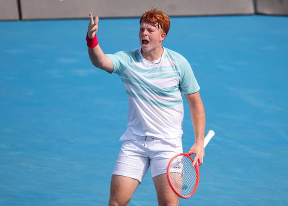 Jamie Mackenzie GER makes a fist and cheers, cheers, joy, emotion, Boys Singles, Boys Singles, Australian Open 2026 Melbourne Park, Melbourne, Victoria, Australia Copyright: xJuergenxHasenkopfx