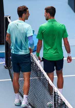 Lorenzo Musetti after retiring injured in his quarter final match against Novak Djokovic Australian Open tennis tournament, Day Eleven, Melbourne Park, Australia - 28 Jan 2026Melbourne Melbourne Park Victoria (VIC) Australia  Copyright: xEllaxLing Shutterstockx 16403681cy