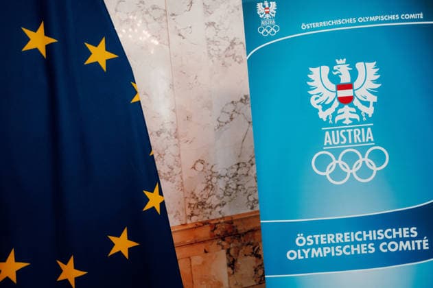 OLYMPICS - Winter Olympic Games, Olympische Spiele, Olympia, OS Milano Cortina 2026 VIENNA,AUSTRIA,28.JAN.26 - OLYMPICS - Winter Olympic Games Milano Cortina 2026, preview, Vereidigung Olympic Team Austria. Image shows the OEOC rollup.  GEPAxpictures xAlexanderxSolc