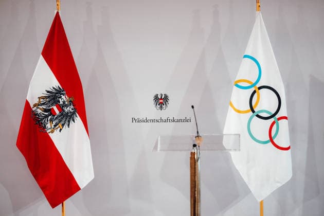 OLYMPICS - Winter Olympic Games, Olympische Spiele, Olympia, OS Milano Cortina 2026 VIENNA,AUSTRIA,28.JAN.26 - OLYMPICS - Winter Olympic Games Milano Cortina 2026, preview, Vereidigung Olympic Team Austria. Image shows a feature of the backdrop.  GEPAxpictures xAlexanderxSolc
