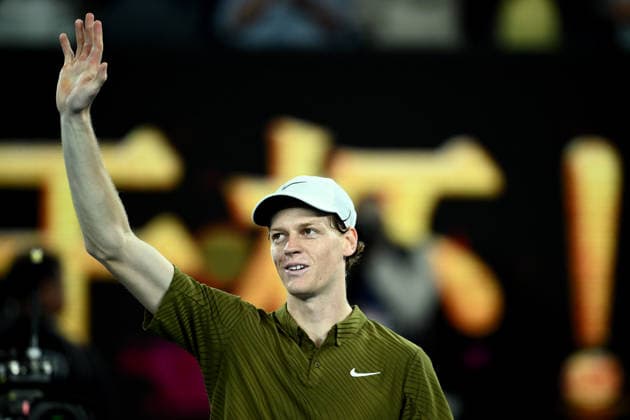 TENNIS AUSTRALIAN OPEN, Jannik Sinner of Italy celebrates his win in the men™s Quarterfinal against Ben Shelton of the USA on day 11 of the 2026 Australian Open tennis tournament at Melbourne Park in Melbourne, Wednesday, January 28, 2026. ( NO ARCHIVING MELBOURNE VICTORIA AUSTRALIA  Copyright: xJOELxCARRETTx 20260128153915042100