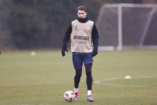 DEVENTER , 28-01-2026 , Stadium De Adelaarshorst , season 2025 2026 , UEFA Europa League League phase . Training before the Europa League match between Go Ahead Eagles and SC Braga, Picture shows GA Eagles player Evert Linthorst Training before Go Ahead Eagles - Braga  x201132229x Copyright: