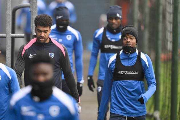 Genk s goalkeeper Tobias Lawal and Genk s Noah Adedeji-Sternberg pictured during a training session of Belgian soccer team KRC Genk in Genk, on Wednesday 28 January 2026. The team is preparing for tomorrow s match against Swedish team Malmo FF, on day eight of the League phase of the UEFA Europa League tournament. JOHAN EYCKENS JohanxEyckens  x159238499x