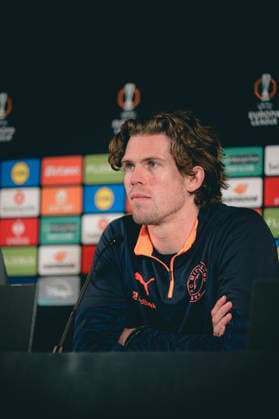 FC Midtjylland press conference, PK, Pressekonferenz - Europa League Herning, Denmark - January 28: Head coach Mike Tullberg and captain Mads Bech Sorensen during a Press conference before the game between FC Midtjylland and Dinamo Zagreb in UEFA Europa League at MCH Arena Herning MCH Arena Denmark Copyright: xDANIELxSTENTZx