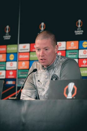 FC Midtjylland press conference, PK, Pressekonferenz - Europa League Herning, Denmark - January 28: Head coach Mike Tullberg and captain Mads Bech Sorensen during a Press conference before the game between FC Midtjylland and Dinamo Zagreb in UEFA Europa League at MCH Arena Herning MCH Arena Denmark Copyright: xDANIELxSTENTZx