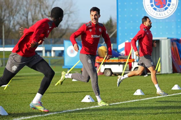 Bojan Miovski jokes with Mohamed Diomande during training ahead of tomorrow s Europa League match against FC Porto. Rangers Training - The Rangers Training Centre, Glasgow, Lanarkshire, Scotland, UK - 28 Jan 2026Glasgow The Rangers Training Centre Lanarkshire United Kingdom  Copyright: xO Rourke RangersxFC Shutterstockx 16457496d