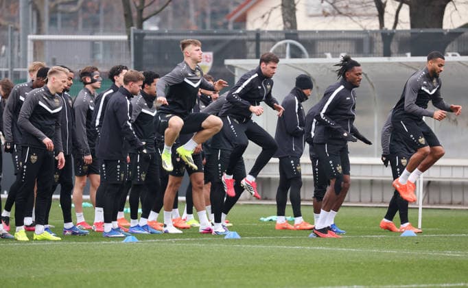 2026,01,28, Stuttgart, Football UEFA Europa League, Season 2025 2026, VfB Stuttgart, Training, Finn Jeltsch, Dan Axel Zagadou