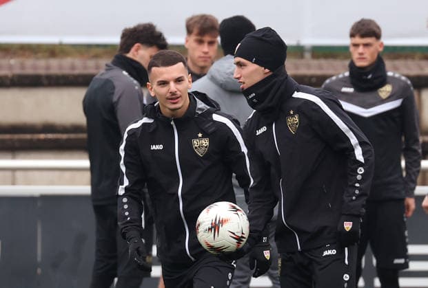 2026,01,28, Stuttgart, Football UEFA Europa League, Season 2025 2026, VfB Stuttgart, Training, v l Badredine Bouanani, Bilal El Khannouss