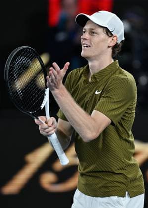 (260128) -- MELBOURNE, Jan. 28, 2026 -- Jannik Sinner reacts after the men s singles quarterfinal match between Ben Shelton of the United States and Jannik Sinner of Italy at the Australian Open tennis tournament in Melbourne, Australia, Jan. 28, 2026. (Photo by Xinhua) (SP)AUSTRALIA-MELBOURNE-TENNIS-AUSTRALIAN OPEN-MEN S SINGLES-QUARTERFINALS WangxShen 