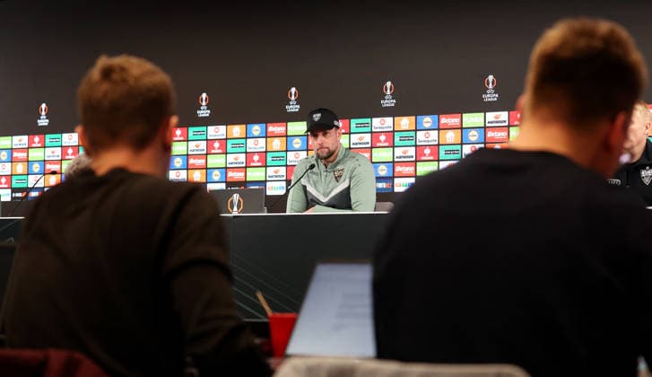 2026,01,28, Stuttgart, Football UEFA Europa League, Season 2025 2026, VfB Stuttgart, PK, Final PK, Press conference, VfB Coach Sebastian Hoeneß