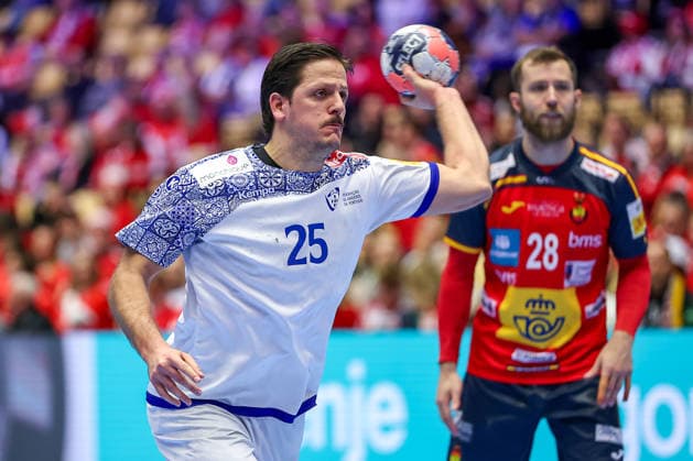 28 01 2026, Handball, Men s EHF EURO 2026, Spain Portugal, Jyske Bank Boxen in Herning, Denmark, Main Round Antonio Antunes Baeta Rodrigues Areia Portugal 25 Denmark