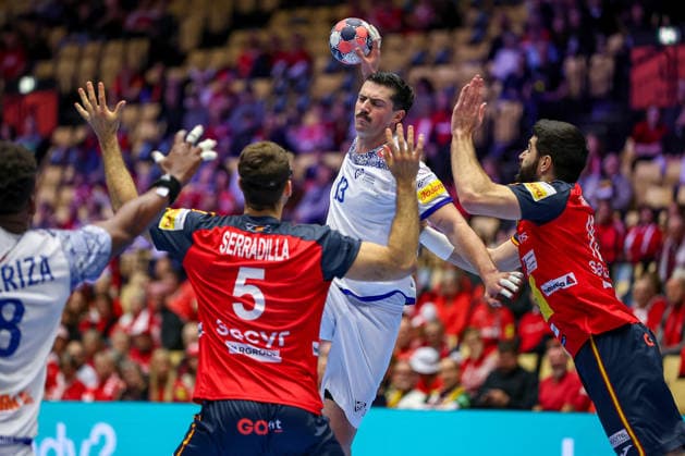 28 01 2026, Handball, Men s EHF EURO 2026, Spain Portugal, Jyske Bank Boxen in Herning, Denmark, Main Round Rocha Nogueira Portugal 13 Denmark