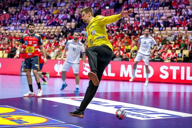 28 01 2026, Handball, Men s EHF EURO 2026, Spain Portugal, Jyske Bank Boxen in Herning, Denmark, Main Round Sergey Hernandez Ferrer Espania 25 Denmark