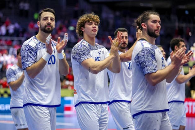 28 01 2026, Handball, Men s EHF EURO 2026, Spain Portugal, Jyske Bank Boxen in Herning, Denmark, Main Round Final celebration Portugal after the victory against Spain Denmark
