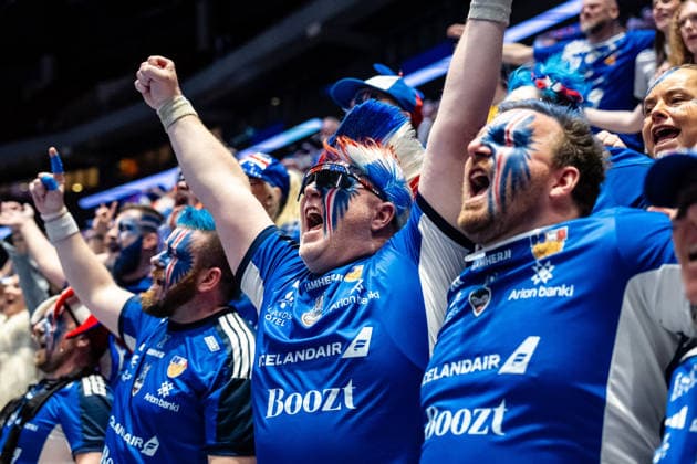 Slovenia v Iceland, EHF EURO 2026, Malmo, Sweden Malmo, Sweden. 28th of January, 2026. Fans of Iceland seen celebrating the win after the EHF Euro 2026 match between Slovenia v Iceland at Malmo Arena, Malmo on 28 01 2026 Sweden, Malmo, Malmö Arena  Copyright: xGonzalesxPhoto TobiasxJorgensenx
