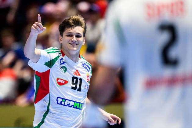 260128 Bence Imre of Hungary celebrates during the EHF European Handball Championship main round match between Croatia and Hungary on January 28, 2026 in Malmö Photo Petter Arvidson BILDBYRAN kod PA PA1144 handball handball handball handballs em 2026 croatia hungary croatia hungary hungary ehf european handball championship bbeng grappa33jubel celebrates  Copyright: PETTERxARVIDSON BB260128PA042