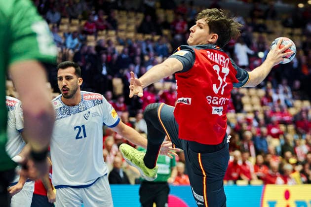 DENMARK Men s Handball European Championship Spain Portugal Spain s Victor Romero during the EHF Euro 2026 main round men s handball match between Spain and Portugal at Jyske Bank Boxen in Herning, Wednesday, January 28, 2026 Photo Thomas Traasdahl Ritzau Scanpix , Herning Denmark  Copyright: RitzauxScanpix ThomasxTraasdahlx spdk20260128-172323-L