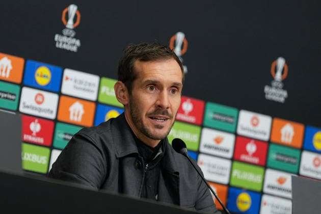Julian Schuster SC Freiburg, Coach , France, Football, UEFA Europa League, Matchday 8, League phase, 2025 2026, OSC Lille vs SC Freiburg, 28 01 2026, Press conference of SC Freiburg before the last Europa League match in the league phase, Press conference, Stade Pierre Mauroy, Lille, France, Press conference of SC Freiburg before the last Europa League match in the league phase, Press conference Lille Stade Pierre Mauroy DÃ partements Nord, Hauts de Fra France Copyright: xArnexAmbergx