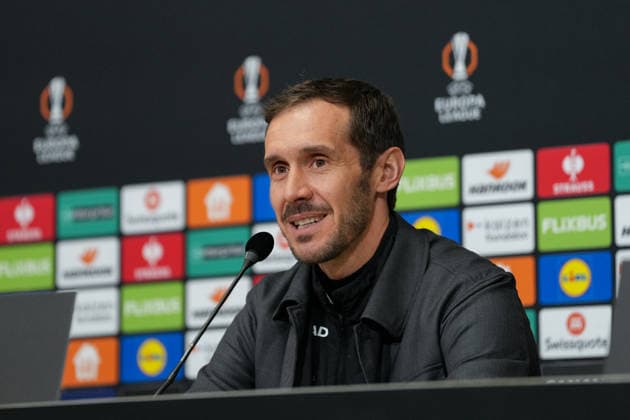 Julian Schuster SC Freiburg, Coach , France, Football, UEFA Europa League, Matchday 8, League phase, 2025 2026, OSC Lille vs SC Freiburg, 28 01 2026, Press conference of SC Freiburg before the last Europa League match in the league phase, Press conference, Stade Pierre Mauroy, Lille, France, Press conference of SC Freiburg before the last Europa League match in the league phase, Press conference Lille Stade Pierre Mauroy DÃ partements Nord, Hauts de Fra France Copyright: xArnexAmbergx