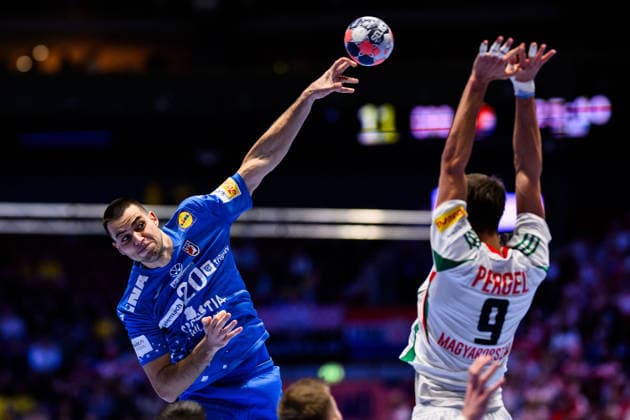 260128 Mateo Maras of Croatia during the EHF European Handball Championship main round match between Croatia and Hungary on January 28, 2026 in Malmö Photo Petter Arvidson BILDBYRAN kod PA PA1144 handball handball handballs em 2026 croatia hungary kroatien ungern ehf european handball championship bbeng grappa33  Copyright: PETTERxARVIDSON BB260128PA054