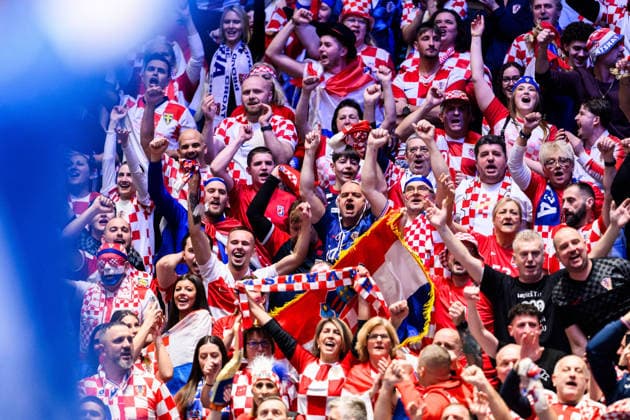 260128 Fans of Croatia during the EHF European Handball Championship main round match between Croatia and Hungary on January 28, 2026 in Malmö Photo Petter Arvidson BILDBYRAN kod PA PA1144 handball handball handball handballs em 2026 croatia hungary kroatien ungern ehf european handball championship bbeng grappa33  Copyright: PETTERxARVIDSON BB260128PA072