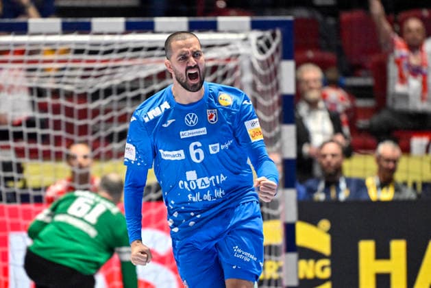 Croatias Mario SostariÄ‡ celebrates during the 2026 EHF European Mens Handball Championship the EHF Euro 2026 main round match between Croatia and Hungary at Malmö Arena, in Malmö, Sweden, on January 28, 2026 MALMÖ SWEDEN x50090x  Copyright: xJohanxNilsson TTx EHF EURO 2026 CROATIA-HUNGARY