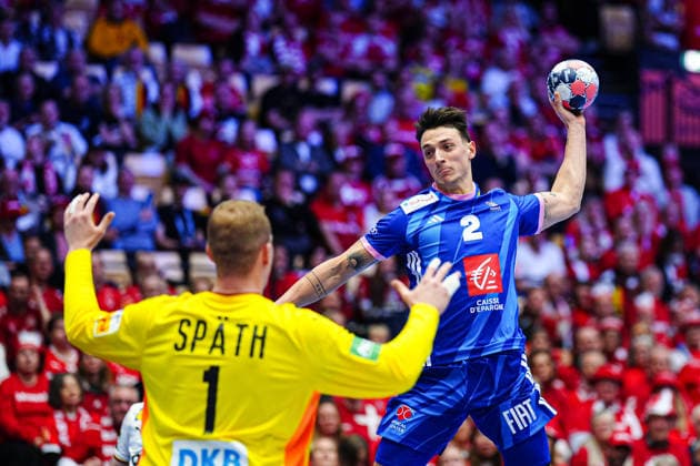 Throw Goal Yanis Lenne France, 02 DEN, Germany vs France, Handball, EHF European Championship 2026, Main Round, Matchday 4, 28 01 2026 DEN, Germany vs France, Handball, EHF European Championship 2026, Main Round, Matchday 4, 28 01 2026 Herning Copyright: xEibner-Pressefoto MarcelxvonxFehrnx EP_MFN