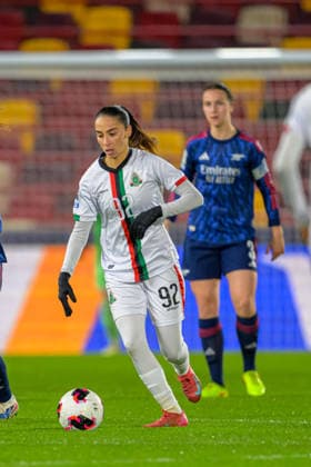 Hiba Youssoufi (92 ASFAR) during the FIFA Women s Champions Cup game between Arsenal FC vs ASFAR at Gtech Community Stadium in London , England . (Photo by Keeran Marquis Sports Press Photo SPP) Copyright: xKeeranxMarquis SPPx Sportspressphoto_SPR86415