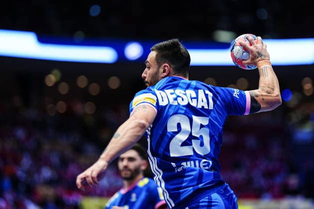Throw Goal Hugo Descat France, 25 DEN, Germany vs France, Handball, EHF European Championship 2026, Main Round, Matchday 4, 28 01 2026 DEN, Germany vs France, Handball, EHF European Championship 2026, Main Round, Matchday 4, 28 01 2026 Herning Copyright: xEibner-Pressefoto MarcelxvonxFehrnx EP_MFN
