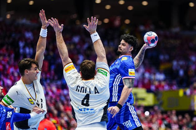 Throw Goal Elohim Prandi France, 08 DEN, Germany vs France, Handball, EHF European Championship 2026, Main Round, Matchday 4, 28 01 2026 DEN, Germany vs France, Handball, EHF European Championship 2026, Main Round, Matchday 4, 28 01 2026 Herning Copyright: xEibner-Pressefoto MarcelxvonxFehrnx EP_MFN