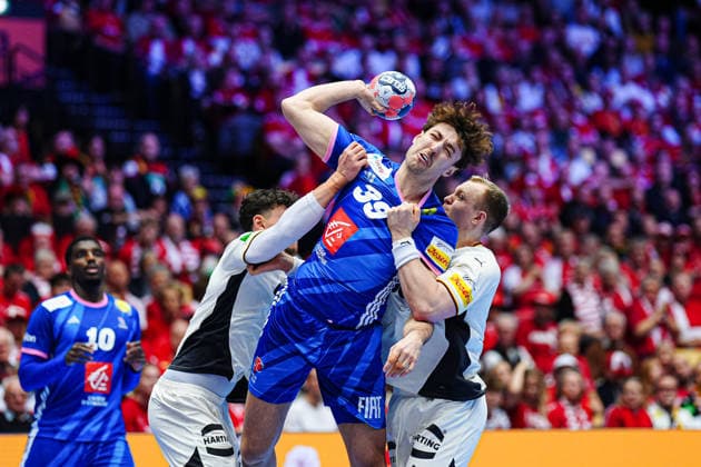 Marko Grgic Germany, 71 , Thibaud Briet France, 39 , Justus Fischer Germany, 54 DEN, Germany vs France, Handball, EHF European Championship 2026, Main Round, Matchday 4, 28 01 2026 DEN, Germany vs France, Handball, EHF European Championship 2026, Main Round, Matchday 4, 28 01 2026 Herning Copyright: xEibner-Pressefoto MarcelxvonxFehrnx EP_MFN