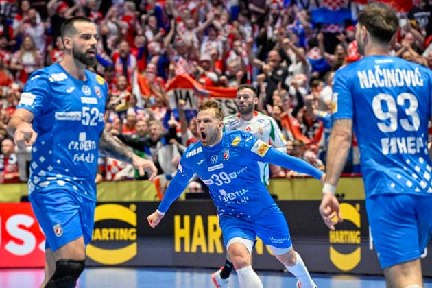 Croatia s David MandiÄ‡ celebrates after a goal during the 2026 EHF European Men s Handball Championship the EHF Euro 2026 main round match between Croatia and Hungary at Malmö Arena, in Malmö, Sweden, on January 28, 2026 MALMÖ SWEDEN x50090x  Copyright: xJohanxNilsson TTx EHF EURO 2026 CROATIA-HUNGARY