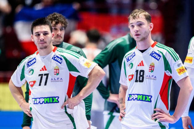 260128 Egon Hanusz and Bence Krakovszki of Hungary look dejected after the EHF European Handball Championship main round match between Croatia and Hungary on January 28, 2026 in Malmö Photo Petter Arvidson BILDBYRAN kod PA PA1144 handball handball handball handballs em 2026 croatia hungary croatia hungary ungern ehf european handball championship bbeng grappa33 depp  Copyright: PETTERxARVIDSON BB260128PA091