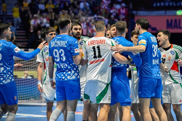 MALMÖ, SVERIGE 20260128 Players argue at the end of the 2026 EHF European Men s Handball Championship the EHF Euro 2026 main round match between Croatia and Hungary at Malmö Arena, in Malmö, Sweden, on January 28, 2026 MALMÖ SVERIGE x50090x  Copyright: xJohanxNilsson TTx EHF EURO 2026 CROATIA-HUNGARY