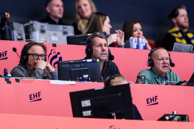 260128 Sveriges Radios Andreas Matz and Magnus Wieslander during the EHF European Handball Championship main round match between Switzerland and Sweden on January 28, 2026 in Malmö Photo Petter Arvidson BILDBYRAN kod PA PA1145 handball handball handball handballs em 2026 schweiz sverige sweden ehf european handball championship switzerland bbeng  Copyright: PETTERxARVIDSON BB260128PA114