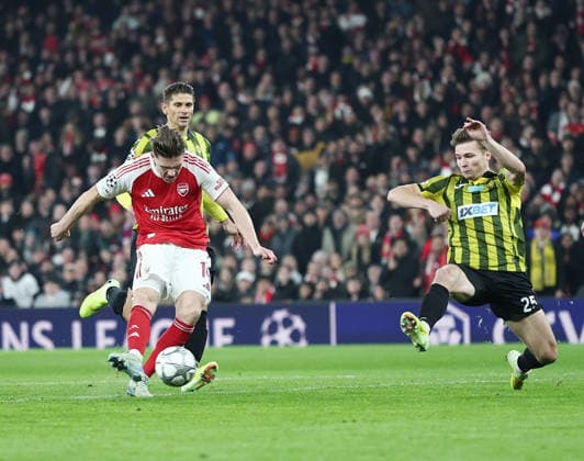 London, England, 28th January 2026. Viktor Gyokeres of Arsenal scores the first goal during the Arsenal vs Kairat Almaty UEFA Champions League match at the Emirates Stadium, London. Picture credit should read: David Klein Sportimage EDITORIAL USE ONLY. No use with unauthorised audio, video, data, fixture lists, club league logos or live services. Online in-match use limited to 120 images, no video emulation. No use in betting, games or single club league player publications. SPI_015_DK_Arsenal_Alamty SPI-4488-0014